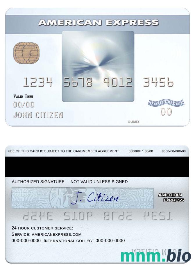 USA New York CFSB bank amex everyday® credit karta przykład w formacie PSD